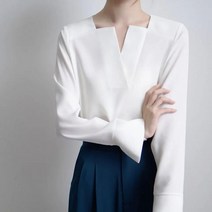 브이넥 새틴 셔츠 블라우스 봄 가을 쉬폰 긴팔 여성상의 면접블라우스 여자면접복장
