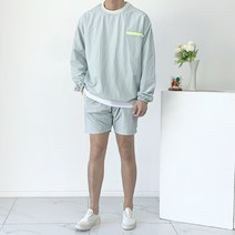 반즈 남자 여름 형광 배색 지퍼 얇은 직기티셔츠 반바지 트레이닝복 세트4color