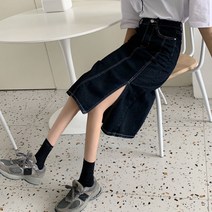 생지데님스커트 청치마 반바지 빅사이즈 데님플레어 스커트 롱 데님 스커트 여성 빈티지 하이 웨이스트 a 라인 여름 사이드 슬릿 스타일 하이틴 걸스 트렌디 올 매치 슬림 사이 아스