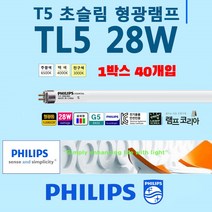 PHILIPS 28W T5 TL5 Essential 얇은 삼파장 형광등1박스 40개입, 주광색-865-환하게 밝은 흰 빛