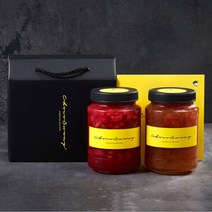 [초코써니 딸기청+유자자몽청] 차 선물세트포장 500g 2병 라떼 에이드 수제청 과일청, ●500g(딸기가득딸기청+유자자몽청)세트