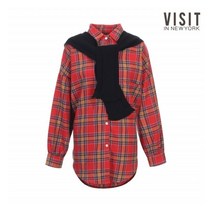 비지트인뉴욕 VISIT IN NEWYORK 머플러 체크 셔츠 블라우스(VWALS81)