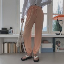 여자 여름철 휴가철 비침 리본포인트 찰랑 조거팬츠