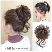 공장 도매 가발 머리띠 반발 가발 가방 부드럽다 자연 나른하다 긴 수염 가방 모방 완자 머리 여자, 연갈색