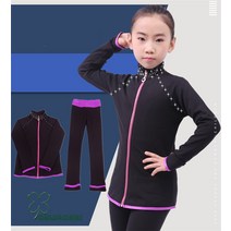 피겨 스케이트 여자 재킷 바지 세트 여성 스케이팅, 블랙/블루