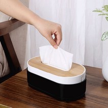 그레이하우스 우드 원목 레트로 라운드 빈티지 스타일 티슈케이스 휴지 케이스, 블랙