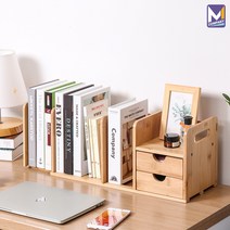 MCOMPANY 책장 책상위 간이 수납장 책상 책꽂이 나무 사무용 정리함 서랍 2단 우드 원목 미니 전면 분리 수납함 선반 정리 브라운 인테리어 책상용 (슬라이드 서랍)