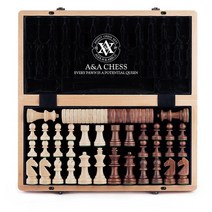 A&A 38.1cm(15인치) 접이식 나무 자석 체스 세트 7.6cm(3인치) 킹 높이 스톤튼 체스 피스 포함 - 마호가니 및 메이플 인레이 포함 소나무 상자, Maple & Walnut Inlay