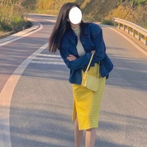 고급 재킷 데님 옐로우 스커트 투피스 가을 겨울 의류 코디세트