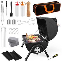 휴대용 숯 그릴 9개 세트 HaSteeL 소형 컴팩트 BBQ 굴뚝이 있는 미니 접이식 야외 바베큐 캠핑 피크닉 스크루 드라이버 및 온도계용 테이블 탑 액세서리 USA 미국, Mini Charcoal Grill Set of 23