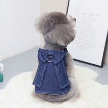 지아나 강아지옷 애견 나비 넥타이 데님 수트 하네스 원피스, 티셔츠, 티셔츠