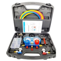 R134 R22 R404A R407C 냉동 키트 자동차 진단 A/C 매니 폴드 게이지 HVAC 에어컨 충전 세트 5 피트 호스, [01] black, 01 black