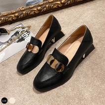도오빠 여성 로퍼 5CM 단화 가죽 구두 스퀘어 힐 여자로퍼_레리나