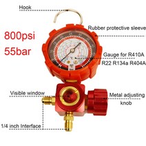 매니폴드 게이지 압력 게이지 매니폴드 압력계 r410a r22 r134a r404a 공기 상태 냉매 계 밸브 800psi500psi(시각 거울 포함), 주황색