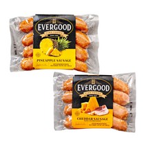 에버굿 소시지 4종류(파인애플/핫링크/폴리쉬/베이컨&체다치즈 중 옵션 선택) 캠핑음식 브런치메뉴 다이어트식단 340g, 파인애플 1팩 + 베이컨체다치즈 1팩