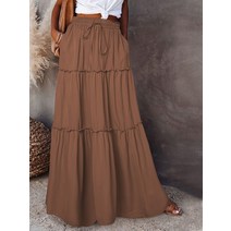 여성용하이웨이스트롱솔리드A라인스커트캐주얼비치팔다여성보호탄성허리홀리데이파티맥시스커트패션