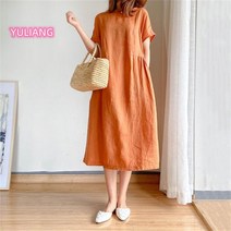 중년 여성 무지 바캉스룩 면 마 린넨 원피스 Esyuse 증정