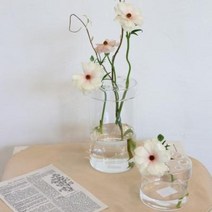 이케바나 꽃꽂이 오픈형 꽃병 화병 베이스 덮개 홀 독특한 세련된 화병 투명 유리 글라스, 클리어L