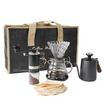 Pour-Over 커피 세트 선물 친구 V60 유리 공유 냄비 스틸 주전자 그라인더 필터 종이 포장 가방 스폰지, coffee set C