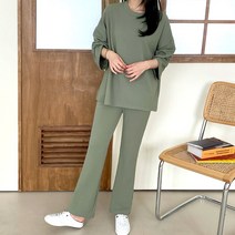 오브 트레이닝세트 여성 트레이닝복 세트 루즈핏 티셔츠 상의 밴딩 나팔바지 세미 부츠컷 트레이닝 팬츠 투피스