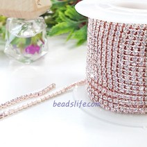 비즈라이프 큐빅 체인 촘촘 줄난 스톤 20cm 6mm평 지구볼, 1롤, 3mm핑크골드10m