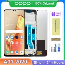 A31 LCD 스크린 6.5 "오리지널 OPPO 2020 CPH2015 CPH2073 CPH2081 CPH2029 디스플레이 터치 디지타이저 부품 프레임 포함, 02 black with Frame