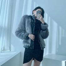 스타일리쉬 고급 에코 퍼 라이더 자켓 베이지 그레이