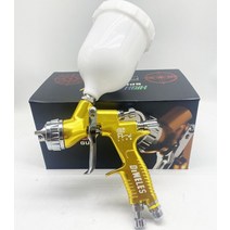 DEWELES Hvlp 전문 페인트 스프레이건 GTI 저압 에어 브러시 600ml 플라스틱 컵 수성 공압 도구 1.3mm, 03 gold  1.7mm_01 26x16x15cm
