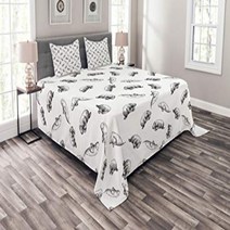 Ambesonne Manatee Bedspread Set Queen Size Hand Drawn Sketch of Marine Animals Monochromatic Illust, 1