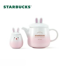 스타벅스 텀블러 머그컵 다기 세트 중국 스프링 필드 핑크 토끼 시리즈, 400+89ml 토끼 찻 주전자 세트