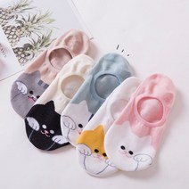 더캣 야옹페이크삭스 면양말 여성덧신 여성양말 벗겨짐방지실리콘 캐릭터양말 애니메이션양말