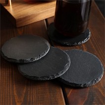 슬립앤필 천연 암석 컵받침 티 코스터 대리석 블랙 4p, 원형(4p)