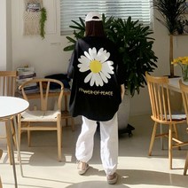 애플망고옷장 여성 빅사이즈 오버핏 반팔 큰꽃 롱박스 캐주얼 롱 여름 티셔츠