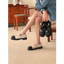 (225-250) 데일리 귀요미 플랫폼 버클 메리제인 투톤 로퍼 4cm