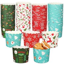 Uiifan 200피스 170g(6온스) 머핀 컵케이크 크리스마스 베이킹 종이컵 기름이 묻지 않는 컵 4가지 스타일 파티 용품 케이크 볼 캔디용