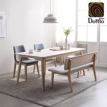 [도모디자인] 모다 애쉬원목 통세라믹 6인 식탁 세트(벤치1+의자3), 라이트그레이3