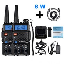 생활무전기 업무용 무전기 2pcs 실제 8w baofeng uv-5r 워키 토키 고출력, 협력사, 5r-8 bk 추가 케이블, 미국 사람