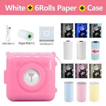 스티커제작기계 라벨프린터 네임프린터 peripage 사진 열 자체 접착 메이커 휴대 용, 6 롤 케이스 추가