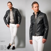 Liugoo Leathers 명품 가죽 싱글라이더 재킷 남성 SRS07, 네이비
