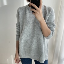 뜨개진 여성용 루즈핏 옆트임 언발 나그랑 크리시 라운드 니트