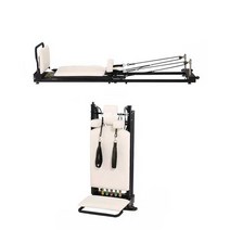 리포머 접이식 요가 스트레칭 바렐 레슨 수업 기구, 블랙 프레임 블랙 가죽