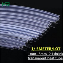 1/ 5 메터/몫 2:1 투명 열 수축 튜브 1mm ~ 8mm 폴리올레핀 와이어 케이블 전자 부품 절연 슬리브, 02 5 metre _ 01 1.0mm