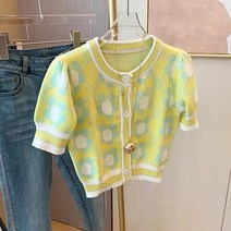메이킹유 반팔 플라워 라운드넥 단추 1200히렌니트