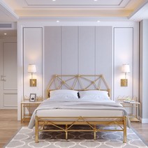 예쁜 신혼 공주 호텔 철제 침대 골드 프레임 북유럽 슈퍼 싱글 퀸, 화이트 -높은 프레임