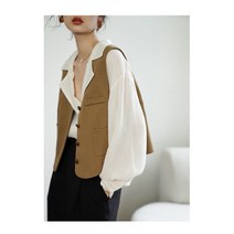 빈티지 정장 베스트 코트 여 브이넥 쇼트 나시 여성 베스트