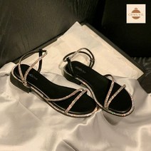 여성샌들 여름 큐빅 스트랩 통굽 샌들