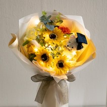 귀여운 학사모 LED 꽃다발 모음 조화 어린이집 유치원 졸업식 비누꽃 인형 입학 축하 생일, 11.LED 믹스비누해바라기꽃다발 42cmP4