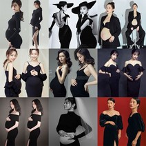 셀프 만삭 사진 촬영 스냅 블랙 의상 드레스 원피스