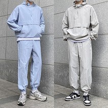 커플 빅사이즈 후드 아노락 세트 조거 팬츠 나일론 트레이닝 셋업 땀복 캠핑룩 봄 여름