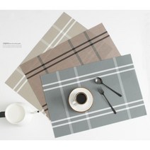 깔끔한 체크패턴 식탁 테이블 개인매트 패드 간식받침 유리대용 협탁 덮개, 베이지